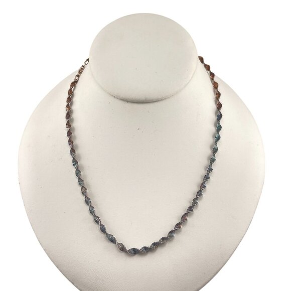 Twisted Chain Made In Italy Necklace 18" With Twist Design In Two-Tone Metal Fin - Picture 7 of 8